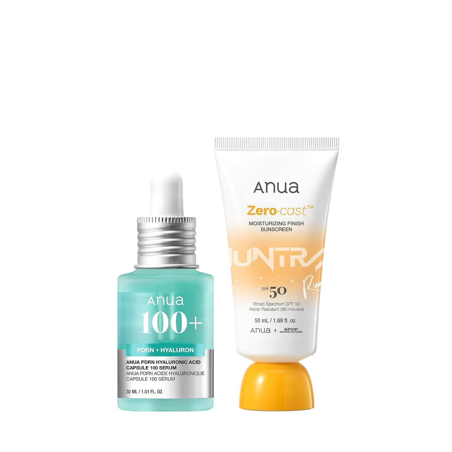 ANUA Glow Summer Duo | PDRN Hyaluronic Acid Capsule 100 Serum & Zero-Cast Moisturizing Sunscreen SPF 50 | Hydrating & Daily UV Protection | Korean Skincare Set