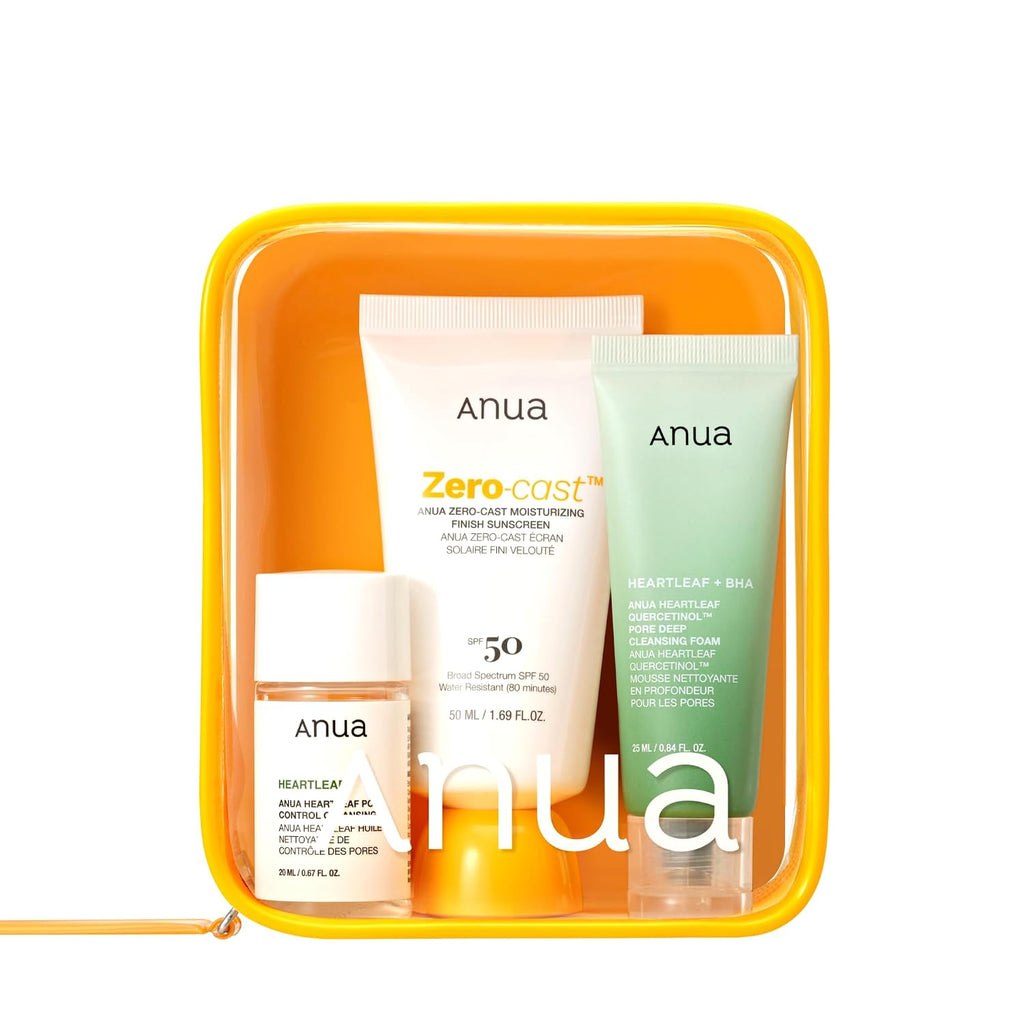 Anua Sun-Ready Travel Kit | Zero-Cast Sunscreen & Cleansing oil & Face Wash. Kore Sunscreen with Mini Size Double Cleansing routine, Korean Skincare