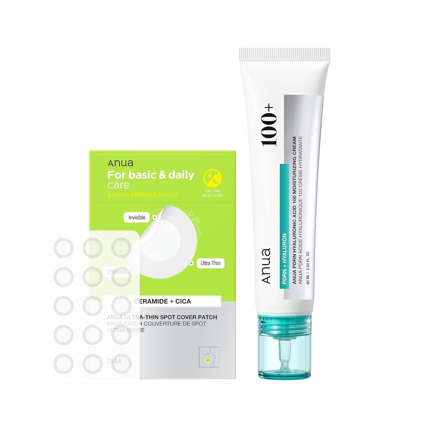ANUA Hydration & Acne Care Set | PDRN Hyaluronic Acid 100 Moisturizing Cream & Ultra-Thin Spot Cover Patch | Hydrating Skincare for Sensitive & Acne-Prone Skin | Korean Skincare