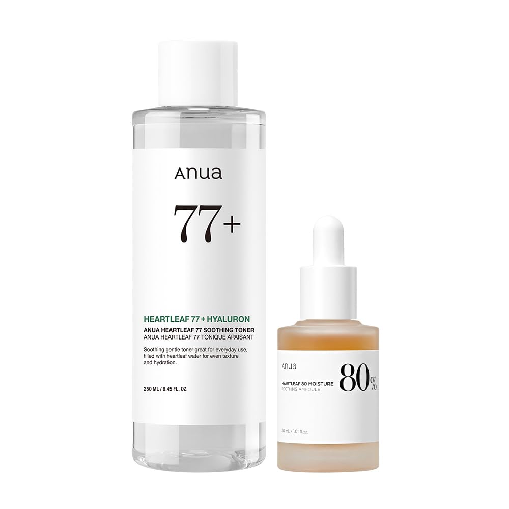 ANUA Skin Relief Duo | Heartleaf 77 Soothing Toner & Heartleaf 80 Calming Ampoule | Hydrating & Soothing Care for Sensitive Skin | Korean Skincare Set