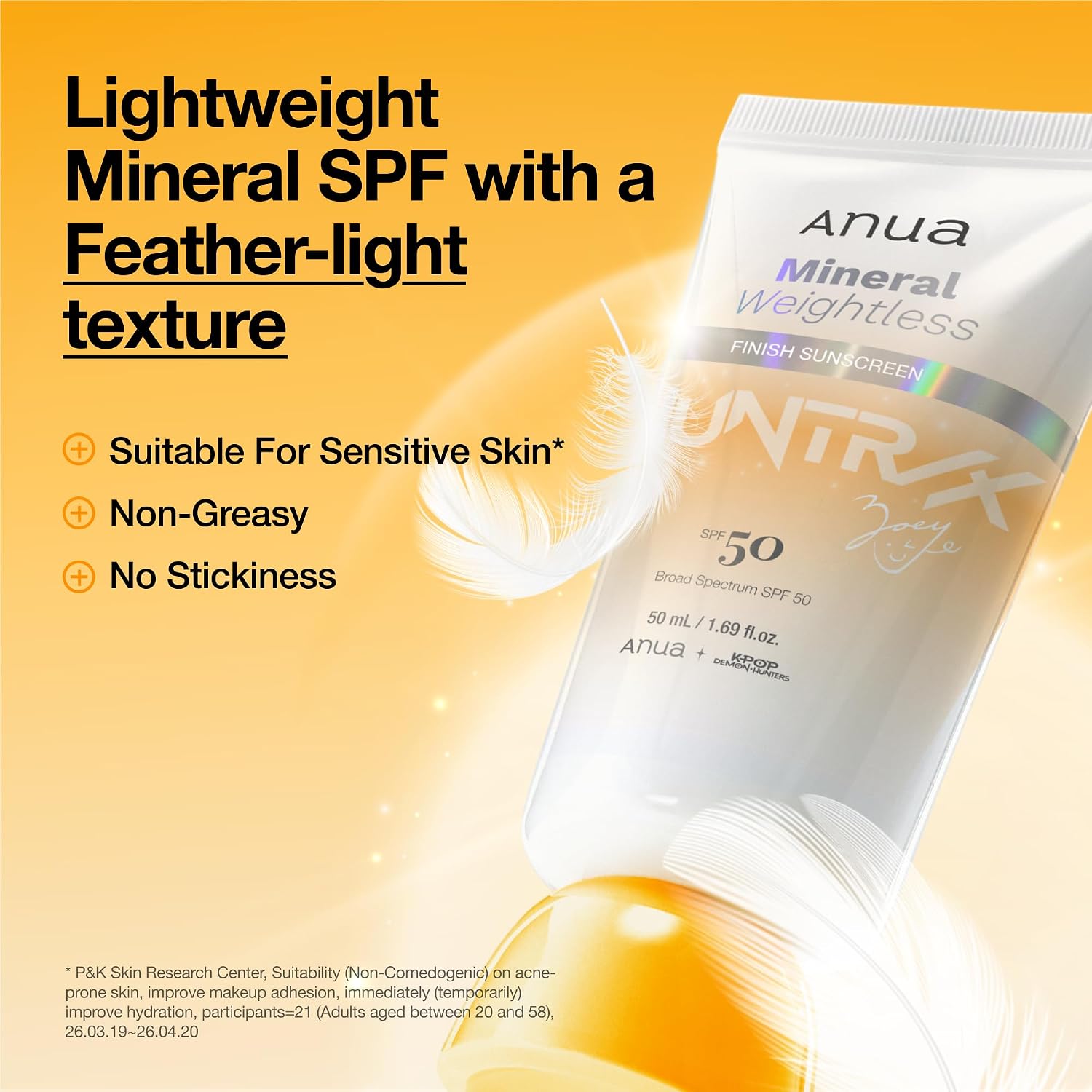 Anua Mineral Weightless Finish Sunscreen SPF 50 – Zinc-Based Broad Spectrum Face Sunscreen, Lightweight Hydrating Lotion, 1.69 fl oz