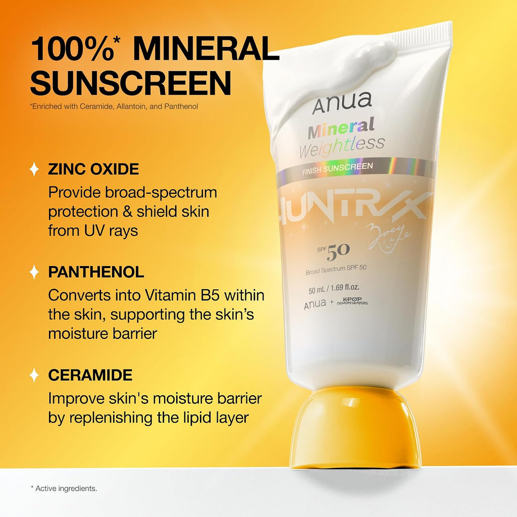 Anua Mineral Weightless Finish Sunscreen SPF 50 – Zinc-Based Broad Spectrum Face Sunscreen, Lightweight Hydrating Lotion, 1.69 fl oz