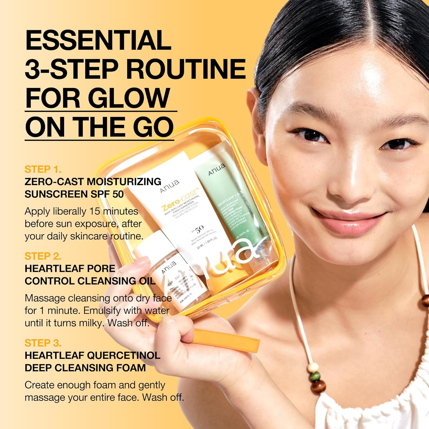 Anua Sun-Ready Travel Kit | Zero-Cast Sunscreen & Cleansing oil & Face Wash. Kore Sunscreen with Mini Size Double Cleansing routine, Korean Skincare
